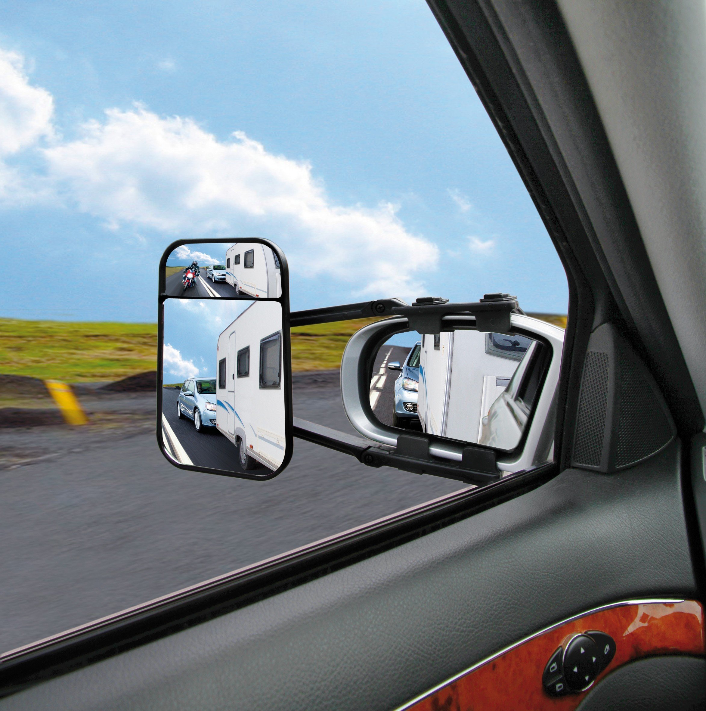 per auto omologato STVZO con numero E 1 specchietto per caravan Duo per rimorchio universale